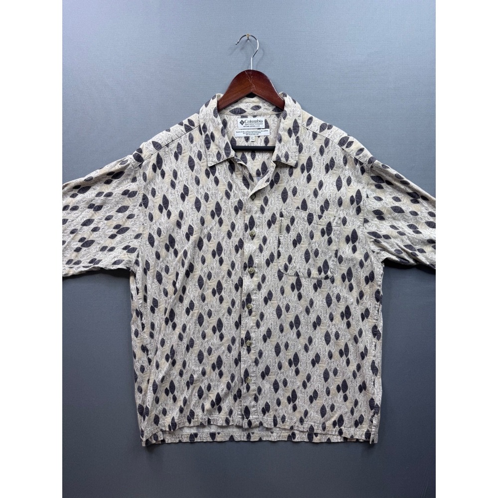 Columbia Sportswear Company Mens XL Button Up Short Sleeve Shirt‎ Leaf Pattern